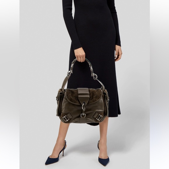 Christian Dior Green Calfskin Suede Rebelle Hobo Bag - Picture 1 of 16